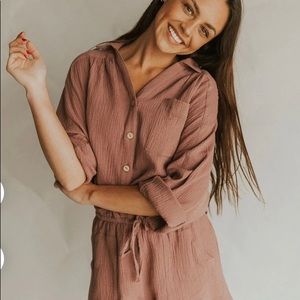 Henly Mauve/Purple Gauz shorts set with button down top